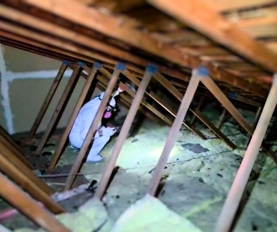 professional looking for pests in attic