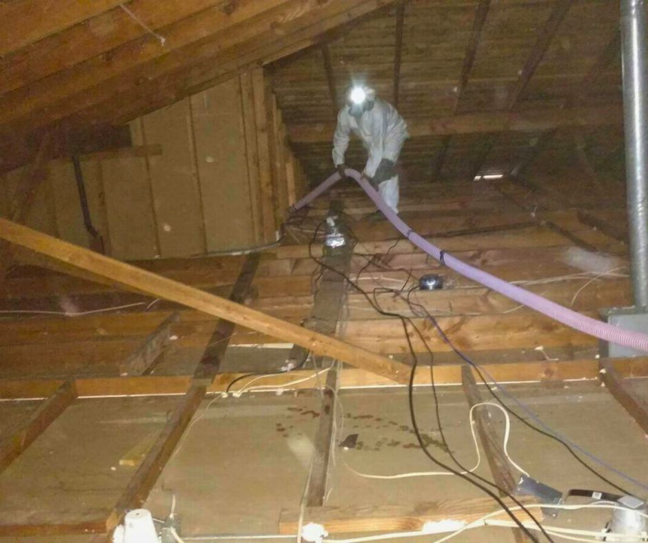 professional worker of miller attics starting project on commercial roof for insulation
